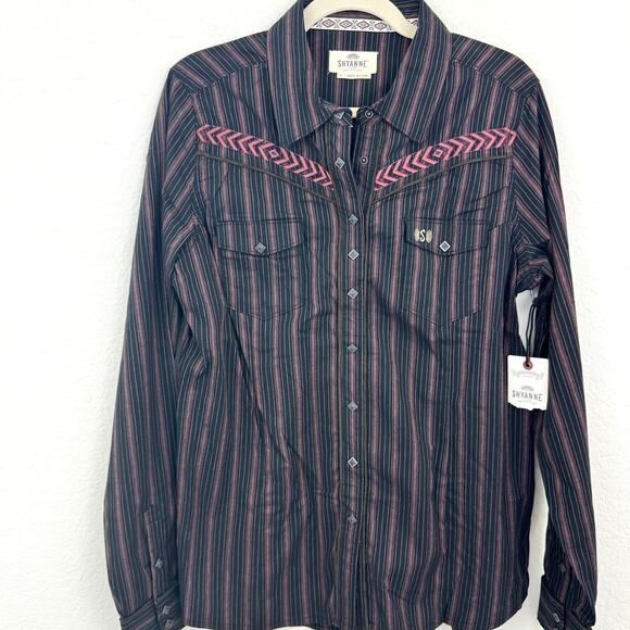 Shyanne Women's Western Button Front Shirt Size XL Statement Snaps Embroid Black - Picture 1 of 12